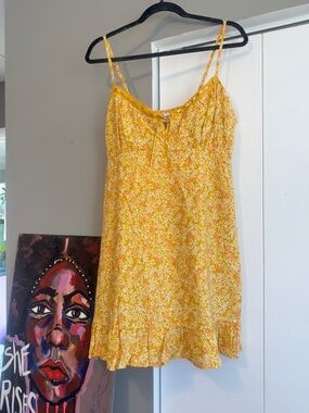 No Boundaries Yellow Floral Mini Dress XL NWOT Ditsy Boho Cottagecore Ruffle
